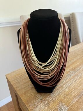 Multi-Strand Neutral Leather Cord Necklace - Cream, Tan, Mauve, and Clay